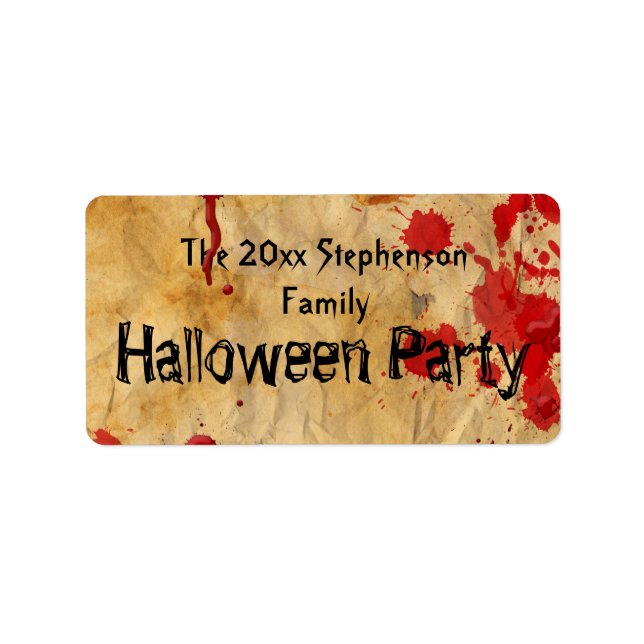 Vintage Red Blood Splatter Halloween Party Label (Front)