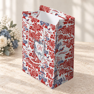 Vintage Red Blue Chinoiserie Delft Monogram Medium Gift Bag