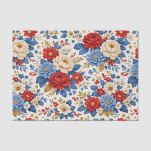 Vintage Red Blue Floral Folk Pattern Tissue Paper