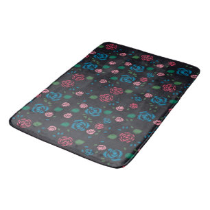 vintage red & blue Floral Pattern Bath Mat
