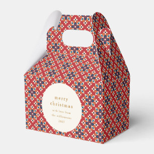 Vintage Red Blue Geometric Custom Merry Christmas Favor Box