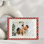 Vintage Red Blue Geometric Two Photo Christmas Holiday Card<br><div class="desc">Vintage Red Blue Geometric Two Photo Christmas Holiday Card</div>
