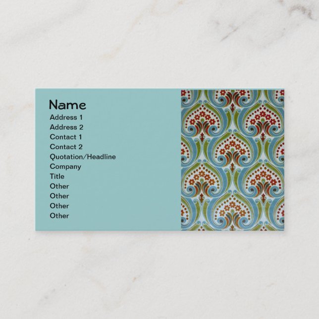 Vintage Red Blue Green Wallpaper Pattern Business Card (Front)