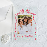 Vintage Red Bow Merry Christmas Photo Acrylic Invitations<br><div class="desc">Celebrate the holiday season with this elegant acrylic Christmas card, featuring your family’s photo beautifully framed by a festive red bow and ribbon on a frosted or transparent acrylic background. The elegant "Merry Christmas" greeting is written in a charming red handwritten script, adding a personal touch to your holiday greetings....</div>