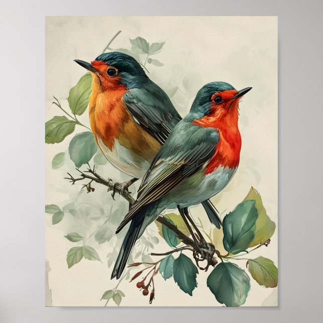 Vintage Red-Breasted Robin Poster (Front)