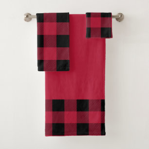 Vintage Red Buffalo Plaid Bath Towel Set