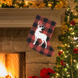 Vintage Red Buffalo Plaid & Deer  Large Christmas Stocking<br><div class="desc">Vintage Red Buffalo Plaid & Deer</div>