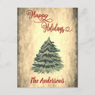 Vintage Red calligraphy Happy Holidays Holiday Postcard