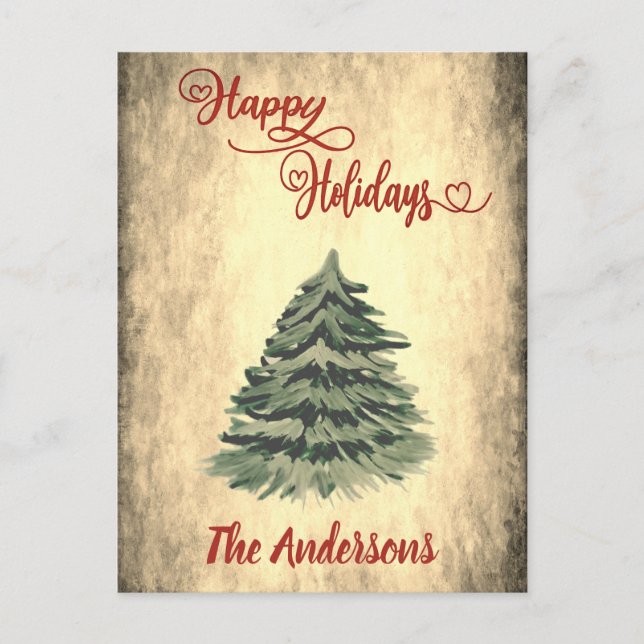 Vintage Red calligraphy Happy Holidays  Holiday Postcard (Front)