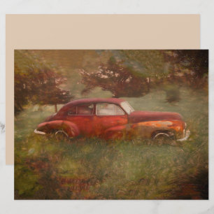 Vintage Red Car Antique Old Rustic Retro Art
