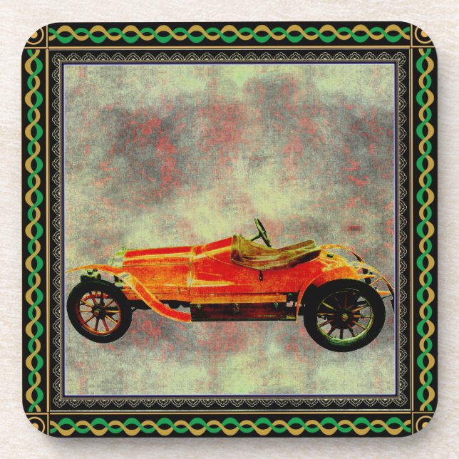 Vintage Red Car Beverage Coaster (Front)