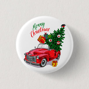 Vintage Red car Christmas 1 Inch Round Button