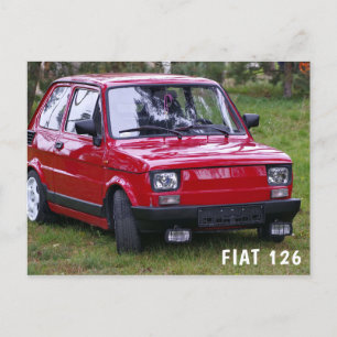 Vintage Red Car Fiat 126 Postcard