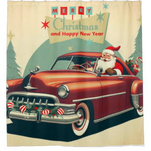 Vintage red car & Santa