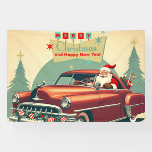 Vintage red car & Santa Banner