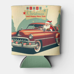 Vintage red car & Santa Can Cooler