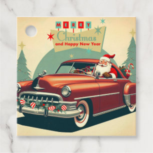 Vintage red car & Santa Favour Tags