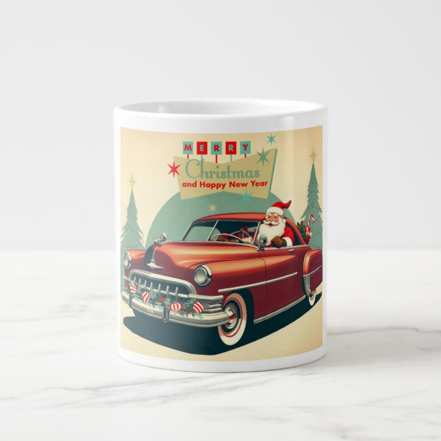 Vintage red car & Santa Large Coffee Mug (Front)