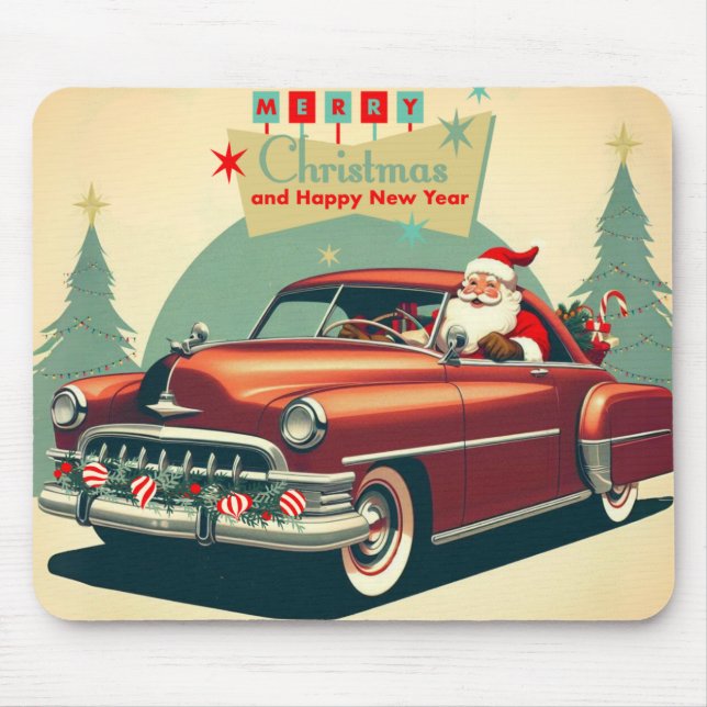 Vintage red car & Santa Mouse Pad (Front)