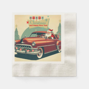 Vintage red car & Santa Napkin