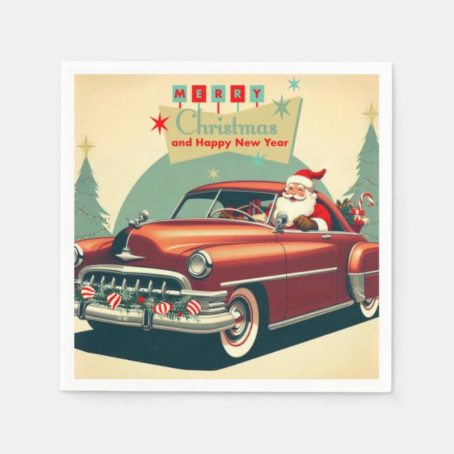 Vintage red car & Santa Napkin (Front)
