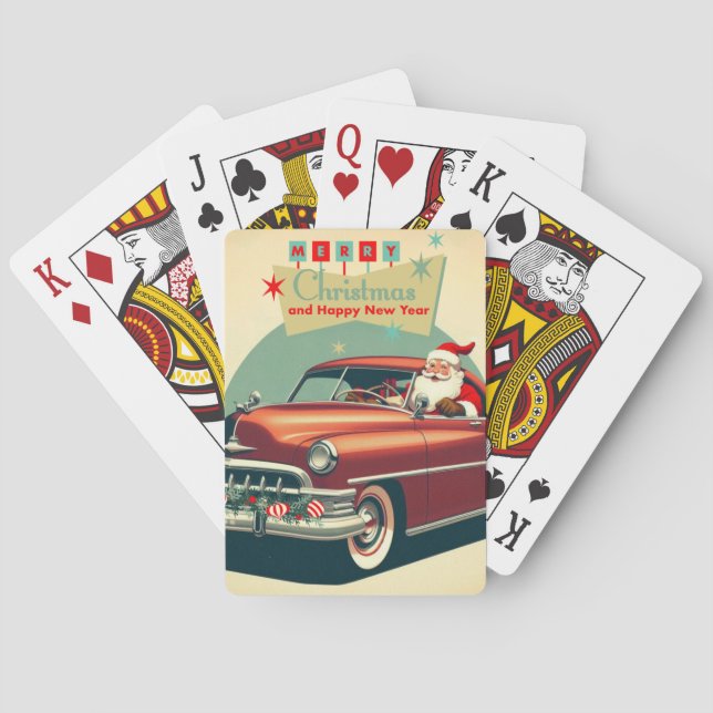 Vintage red car & Santa Playing Cards (Back)