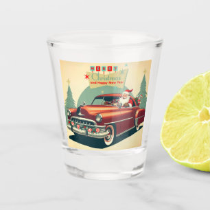 Vintage red car & Santa Shot Glass