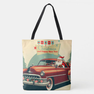 Vintage red car & Santa Tote Bag