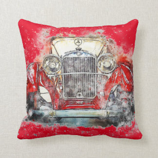 Vintage Red Car Throw Pillow