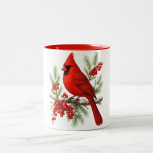 Vintage Red Cardinal Bird   Classic Winter Bird  Two-Tone Coffee Mug