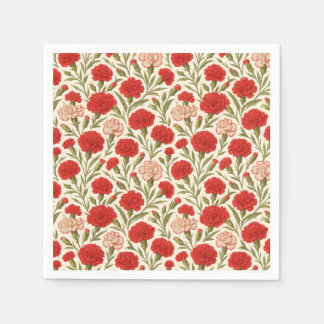 Vintage Red Carnation Floral Botanical Napkin