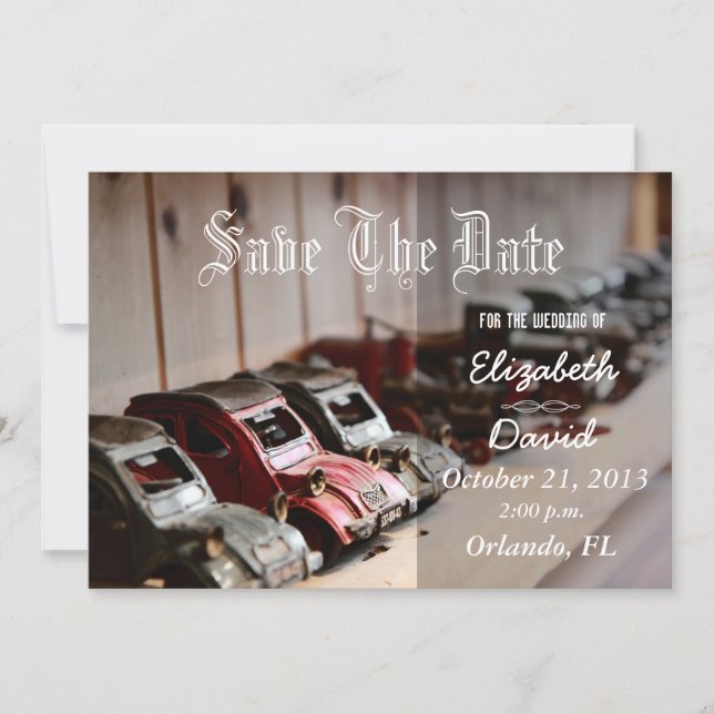 Vintage Red Cars Save the date (Front)