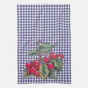 Vintage Red Cherry Blue Gingham Country Kitchen Towel