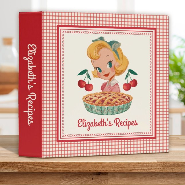 Vintage Red Cherry Cookbook Recipe binder (A vintage cherry recipe binder with red and white gingham pattern,)