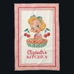 Vintage Red Cherry Gingham Kitchen Towel<br><div class="desc">An personalized vintage girl with cherries decorates this kitchen towel. Personalize it with your name. Makes a cute gift for a friend. Great for birthdays,  Christmas gifts,  etc. Designed for you by Blackberry Boulevard.</div>