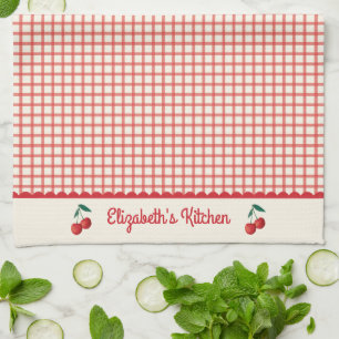 Vintage Red Cherry Gingham Pattern Kitchen Towel