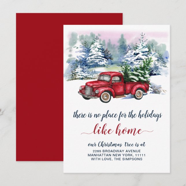 Vintage Red Christmas Farm Truck Rustic Moving Announcement (Front/Back)