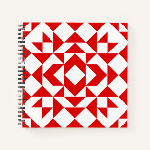 Vintage Red Christmas Geometric Quilt Art Design Notebook