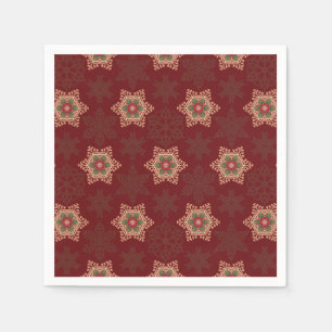 Vintage Red Christmas Holly Celtic Star Pattern Napkin