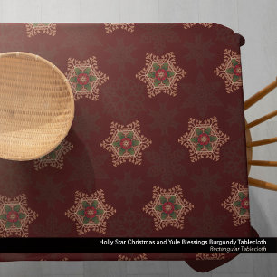 Vintage Red Christmas Holly Celtic Star Pattern Tablecloth