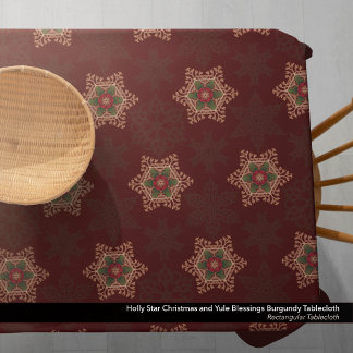 Vintage Red Christmas Holly Celtic Star Pattern Tablecloth