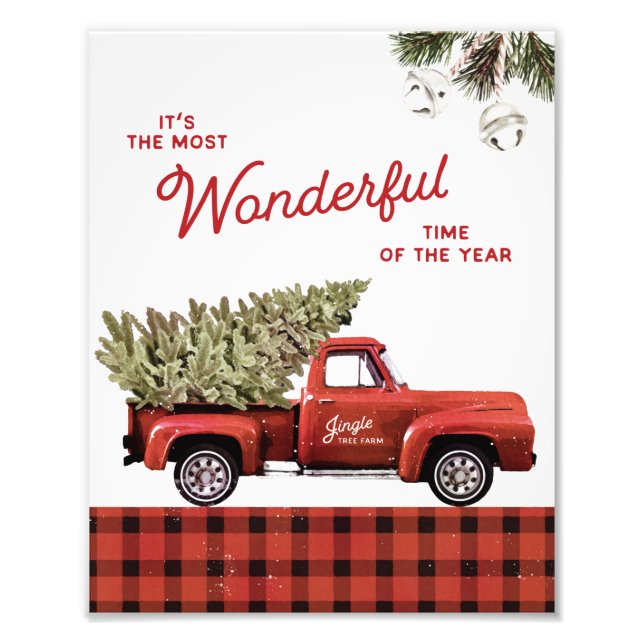 Vintage Red Christmas Tree Farm Truck Wall Art (Front)