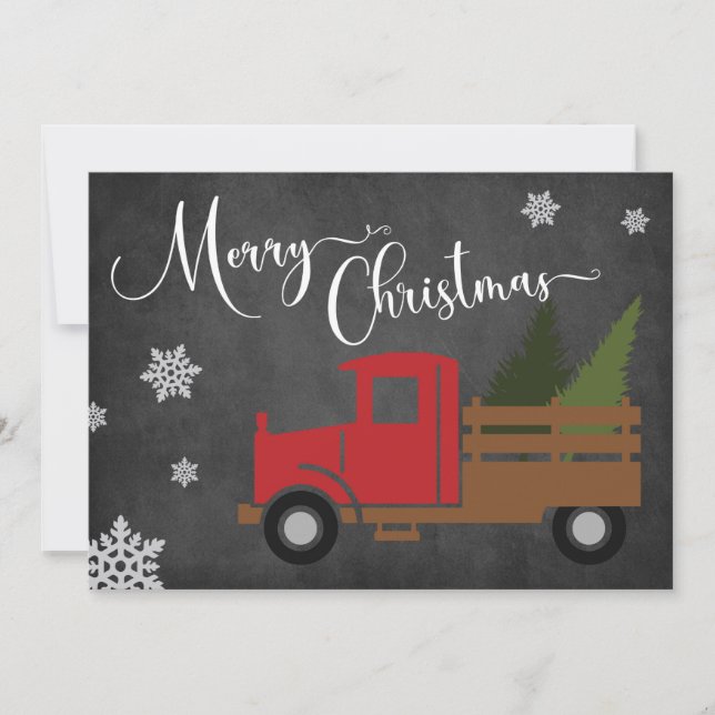 Vintage Red Christmas Tree Truck Greeting Card (Front)