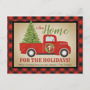 Vintage Red Christmas Truck Buffalo Plaid Moving Postcard