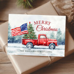 Vintage Red Christmas Truck Christmas Tree Flag Holiday Card<br><div class="desc">Vintage red Christmas truck with a Christmas tree and American flag Christmas card is a festive way to show your love for America and sending holiday wishes to your friends and family.</div>
