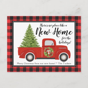 Vintage Red Christmas Truck New Address Moving Postcard