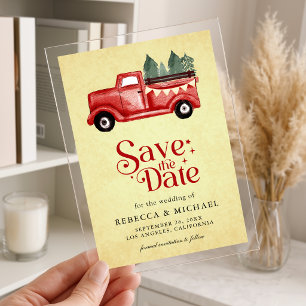 Vintage Red Christmas Truck Wedding Save the Date Acrylic Invitations
