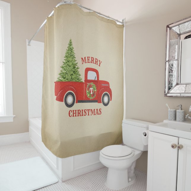 Vintage Red Christmas Truck with Tree Monogram (In Situ)
