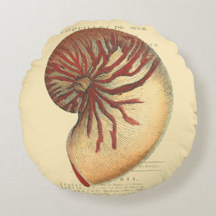 Vintage Red Conch Shell Round Pillow