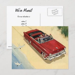 Vintage Red Convertible Car, Change of Address Announcement Postcard